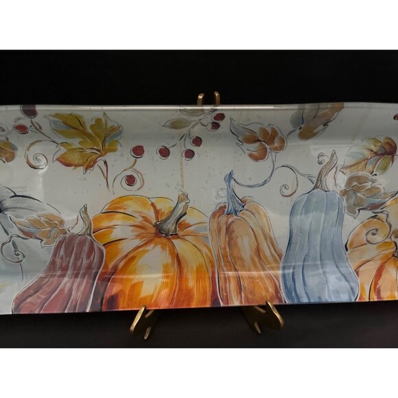 Fall Harvest Pumpkins Glass Serving Tray by Primo Designs 16” - Picture 3 of 5
